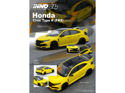 Honda Civic Type R (FK8) RHD (Right Hand Drive) Yellow with Black Top 1/64 Diecast Model Car