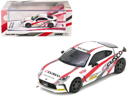 Toyota GR86 Tuned by "CUSCO" RHD (Right Hand Drive) White with Red and Gray Stripes 1/64 Diecast Model Car