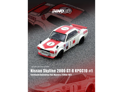 Nissan Skyline 2000 GT-R (KPGC10) #1 RHD (Right Hand Drive) Takahashi Kinimitsu "Fuji Masters 250km" (1971) 1/64 Diecast Model Car