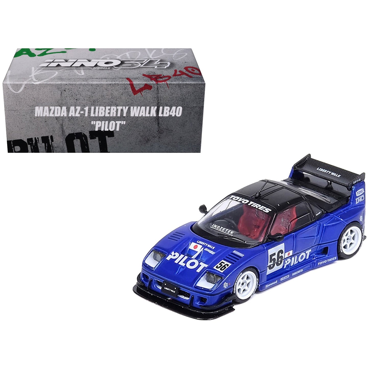 Mazda AZ-1 Liberty Walk LB40 RHD (Right Hand Drive) #56 "Pilot" Blue with Black Top 1/64 Diecast Model Car