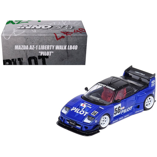 Mazda AZ-1 Liberty Walk LB40 RHD (Right Hand Drive) #56 "Pilot" Blue with Black Top 1/64 Diecast Model Car