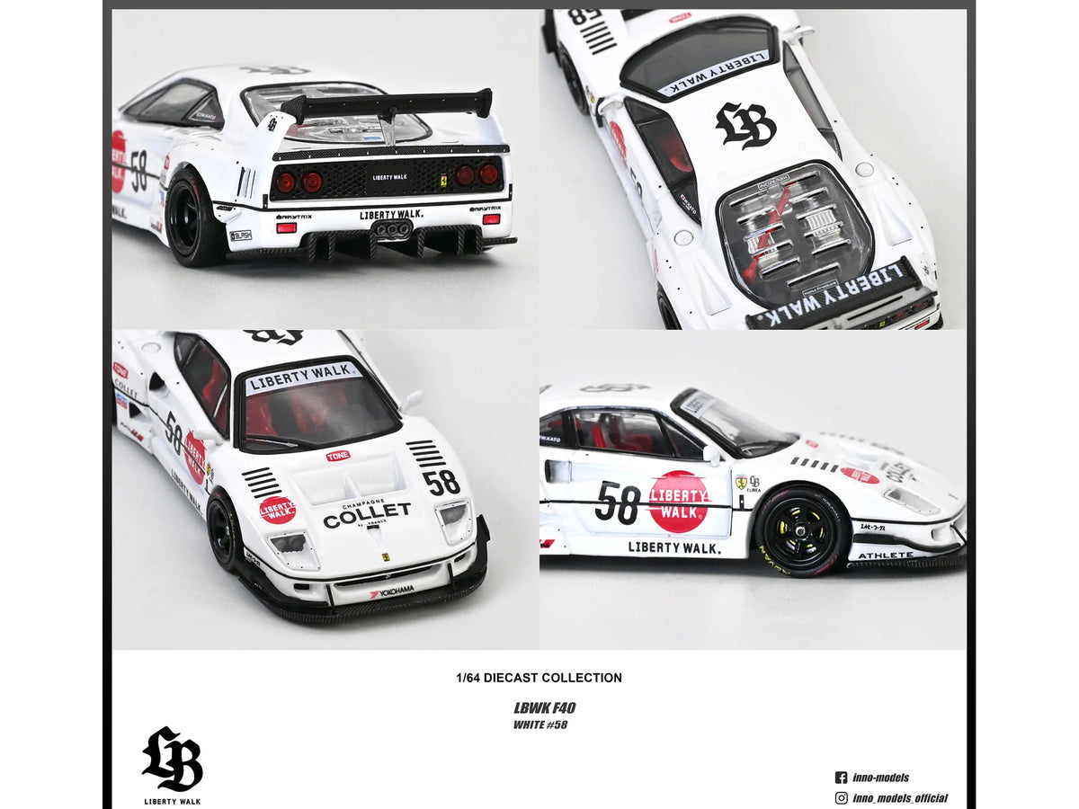 LBWK (Liberty Walk) F40 #58 White with Graphics "Collet" 1/64 Diecast Model Car