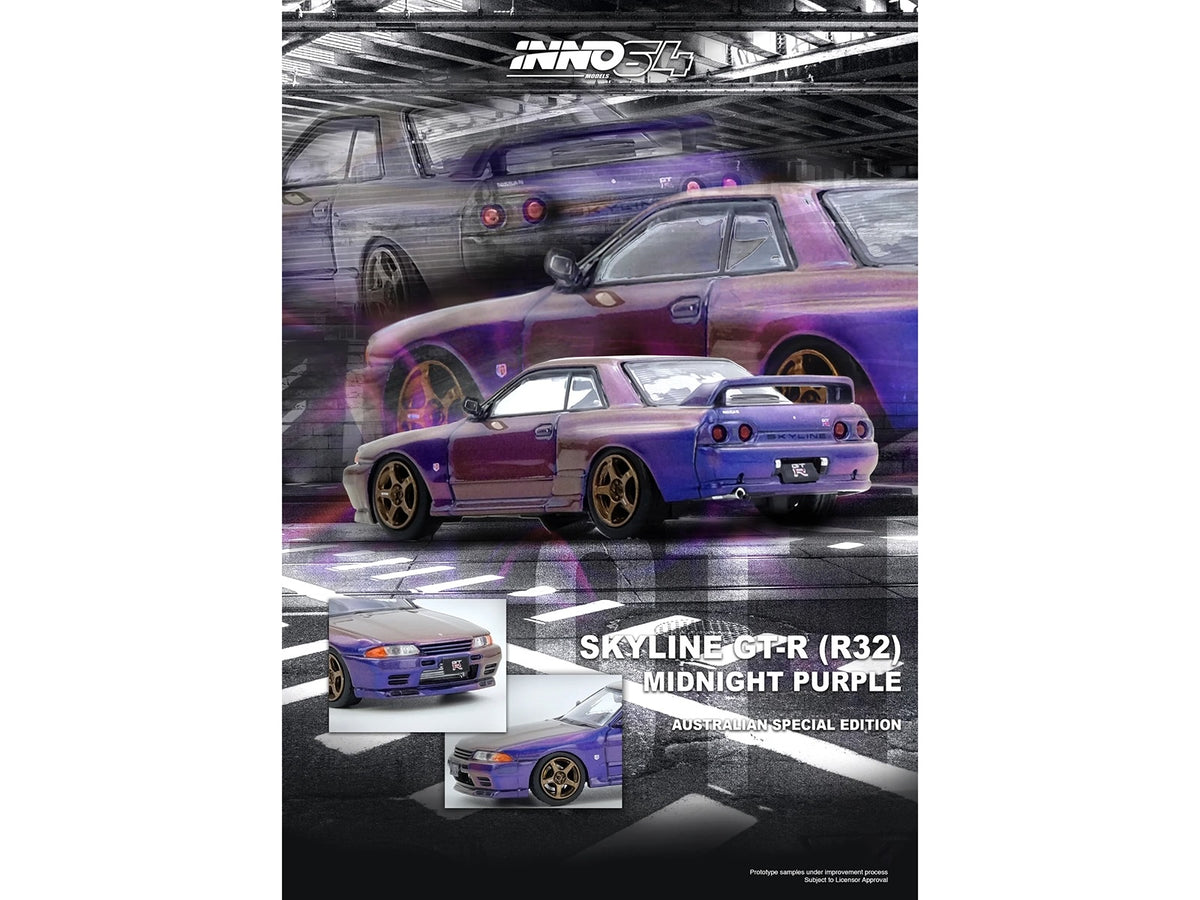 Nissan Skyline GT-R (R32) RHD (Right Hand Drive) Midnight Purple Metallic "Australian Special Edition" 1/64 Diecast Model Car