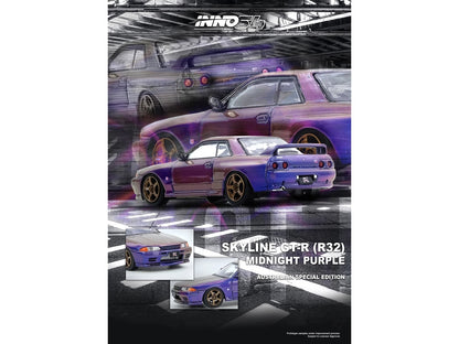 Nissan Skyline GT-R (R32) RHD (Right Hand Drive) Midnight Purple Metallic "Australian Special Edition" 1/64 Diecast Model Car