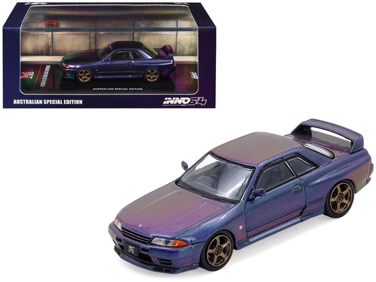 Nissan Skyline GT-R (R32) RHD (Right Hand Drive) Midnight Purple Metallic "Australian Special Edition" 1/64 Diecast Model Car