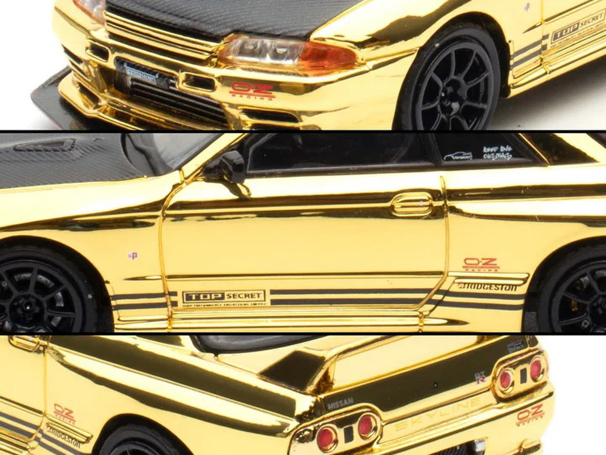 Nissan Skyline GT-R (R32) "Top Secret" RHD (Right Hand Drive) Chrome Gold with Carbon Hood "The Model Car Show Malaysia 2025 Event Edition" 1/64 Diecast Model Car
