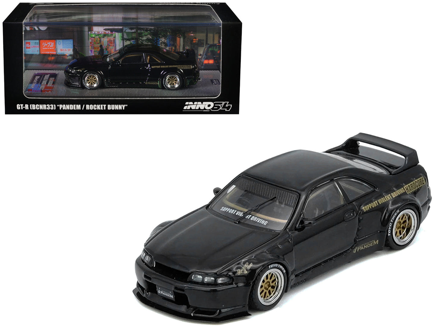 Nissan Skyline GT-R (BCNR33) RHD (Right Hand Drive) "Pandem - Rocket Bunny" Black 1/64 Diecast Model Car