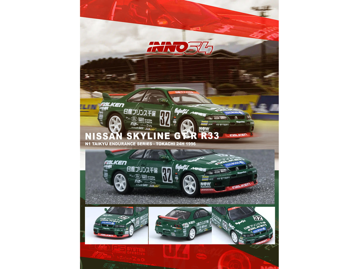 Nissan Skyline GT-R (R33) RHD (Right Hand Drive) #32 "Prince Chiba Falken" N1 Super Endurance Series "Tokachi 24 Hours" (1996) 1/64 Diecast Model Car