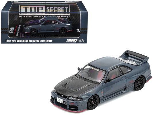Nissan Top Secret Skyline GT-R (BCNR33) RHD (Right Hand Drive) Stealth Gray with Carbon Hood "Tokyo Auto Salon Hong Kong 2025 Event Edition" 1/64 Diecast Model Car