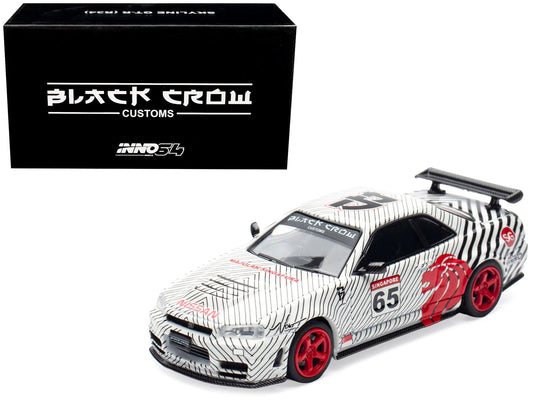 Nissan Skyline GT-R (R34) RHD (Right Hand Drive) #65 "Black Crow" White with Black Pinstripes "Singapore Diecast Expo 2025 Event Edition" 1/64 Diecast Model Car