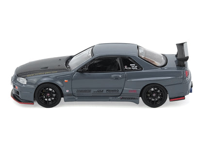 Nissan Skyline GT-R (R34) "Top Secret" RHD (Right Hand Drive) Stealth Gray with Carbon Hood "GTSHOW 2025 Event Edition" 1/64 Diecast Model Car