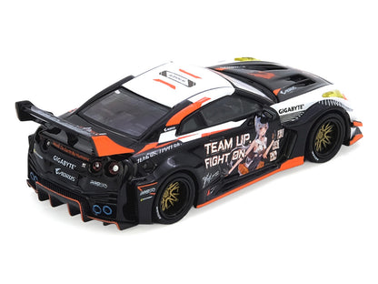 Nissan GT-R (R35) Widebody RHD (Right Hand Drive) Black and White with Graphics "AORUS X INNO64 Limited Edition" 1/64 Diecast Model Car