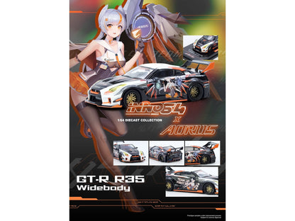 Nissan GT-R (R35) Widebody RHD (Right Hand Drive) Black and White with Graphics "AORUS X INNO64 Limited Edition" 1/64 Diecast Model Car