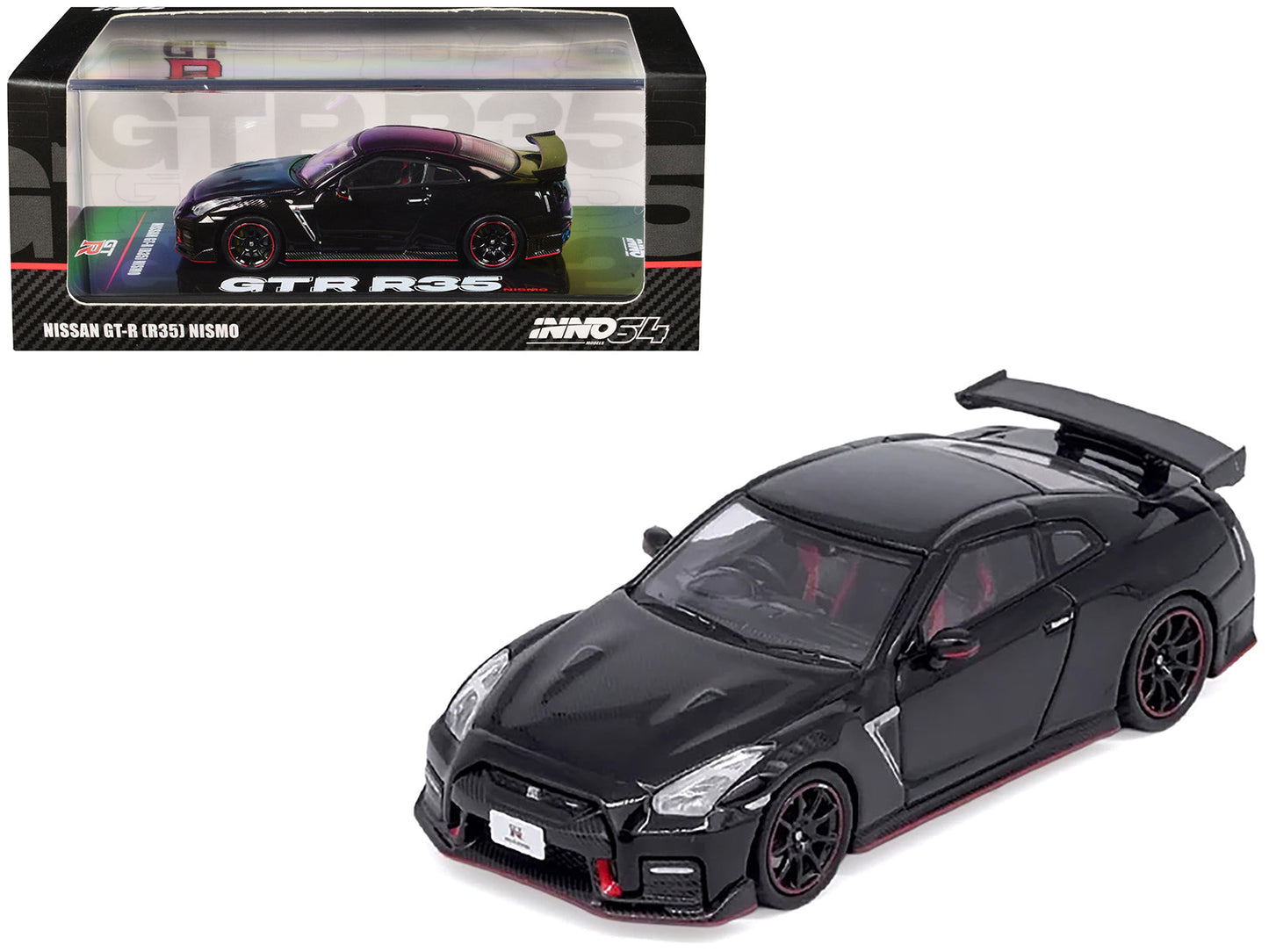 Nissan GT-R (R35) Nismo RHD (Right Hand Drive) Nismo Black with Carbon Hood and Top 1/64 Diecast Model Car