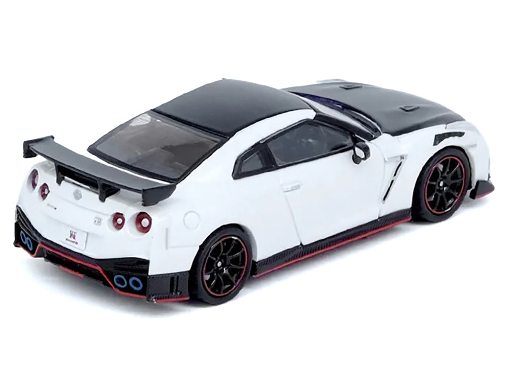 Nissan GT-R (R35) Nismo RHD (Right Hand Drive) White with Carbon Hood and Top 1/64 Diecast Model Car