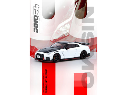 Nissan GT-R (R35) Nismo RHD (Right Hand Drive) White with Carbon Hood and Top 1/64 Diecast Model Car
