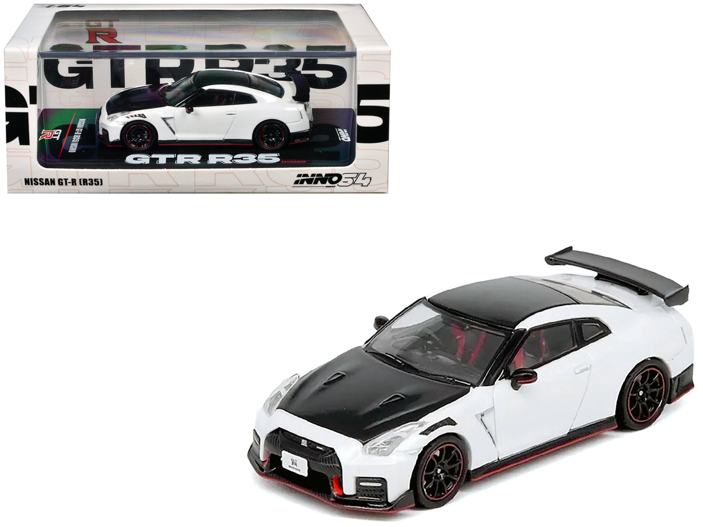 Nissan GT-R (R35) Nismo RHD (Right Hand Drive) White with Carbon Hood and Top 1/64 Diecast Model Car