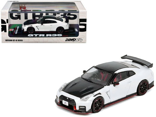 Nissan GT-R (R35) Nismo RHD (Right Hand Drive) White with Carbon Hood and Top 1/64 Diecast Model Car