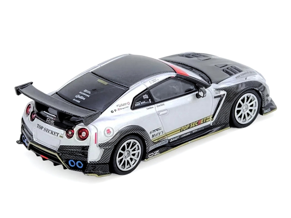 Nissan GT-R (R35) Top Secret RHD (Right Hand Drive) Silver Metallic with Carbon Hood and Top "Tokyo Auto Salon Hong Kong 2025 Event Edition" 1/64 Diecast Model Car