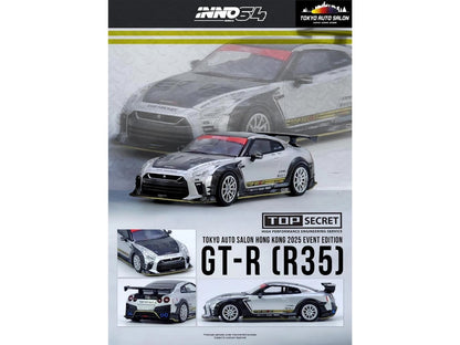 Nissan GT-R (R35) Top Secret RHD (Right Hand Drive) Silver Metallic with Carbon Hood and Top "Tokyo Auto Salon Hong Kong 2025 Event Edition" 1/64 Diecast Model Car