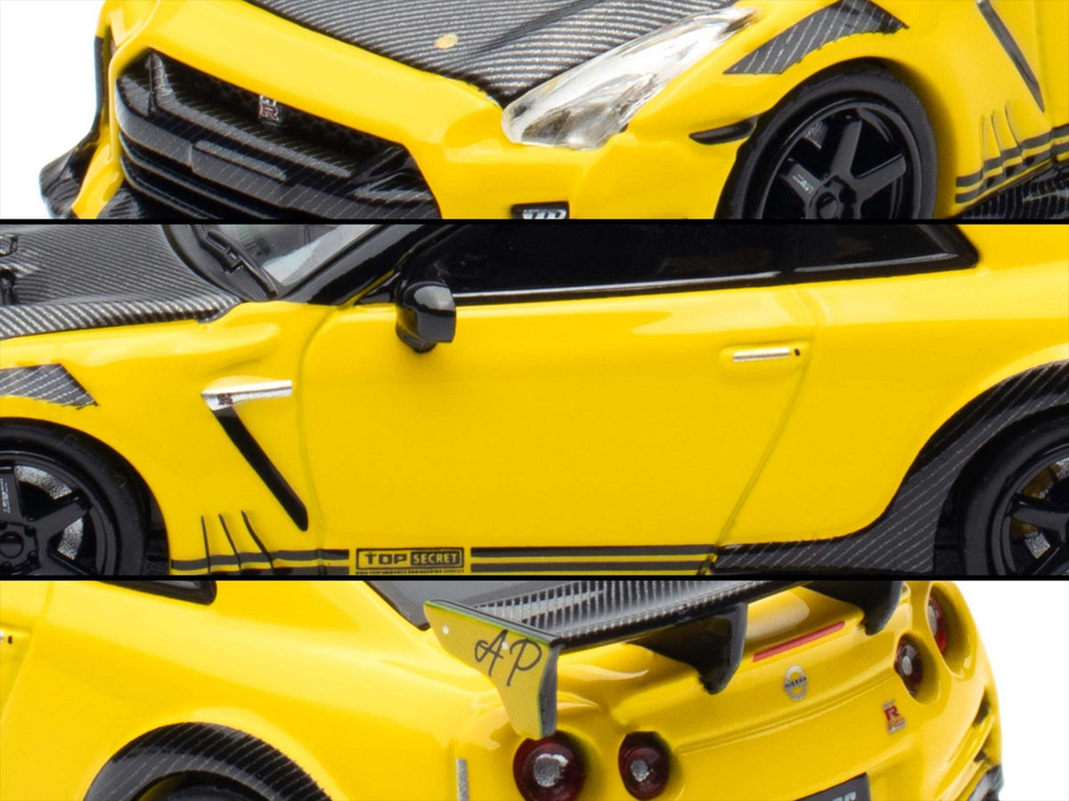Nissan GT-R (R35) RHD (Right Hand Drive) Yellow with Carbon Hood and Black Top "The Model Car Show Singapore 2025 Event Edition" 1/64 Diecast Model Car