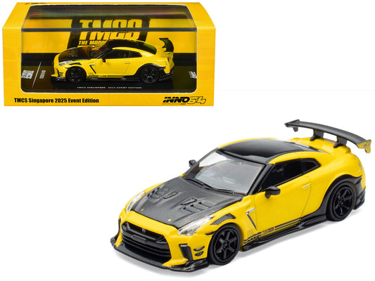 Nissan GT-R (R35) RHD (Right Hand Drive) Yellow with Carbon Hood and Black Top "The Model Car Show Singapore 2025 Event Edition" 1/64 Diecast Model Car