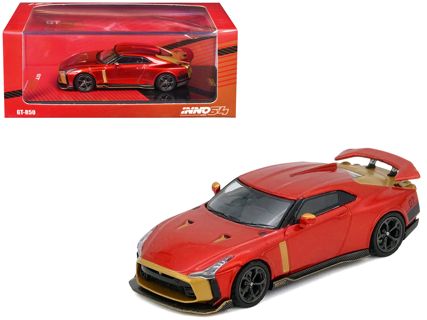 Nissan GT-R50 By ItalDesign Red Metallic with Gold Accents 1/64 Diecast Model Car