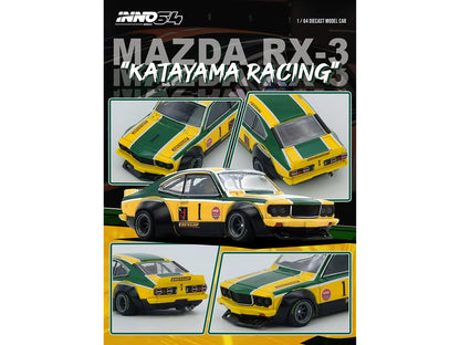 Mazda RX-3 Savanna RHD (Right Hand Drive) #1 "Katayama Racing Livery" Green and Yellow Striped 1/64 Diecast Model Car