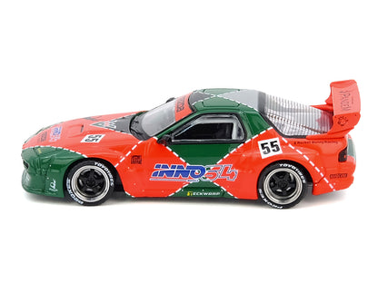 Mazda RX7 (FC3S) "Pandem Aero" RHD (Right Hand Drive) #55 Red and Green "Hong Kong Toycar Salon 2025 Event Edition" 1/64 Diecast Model Car