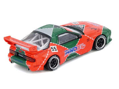 Mazda RX7 (FC3S) "Pandem Aero" RHD (Right Hand Drive) #55 Red and Green "Hong Kong Toycar Salon 2025 Event Edition" 1/64 Diecast Model Car