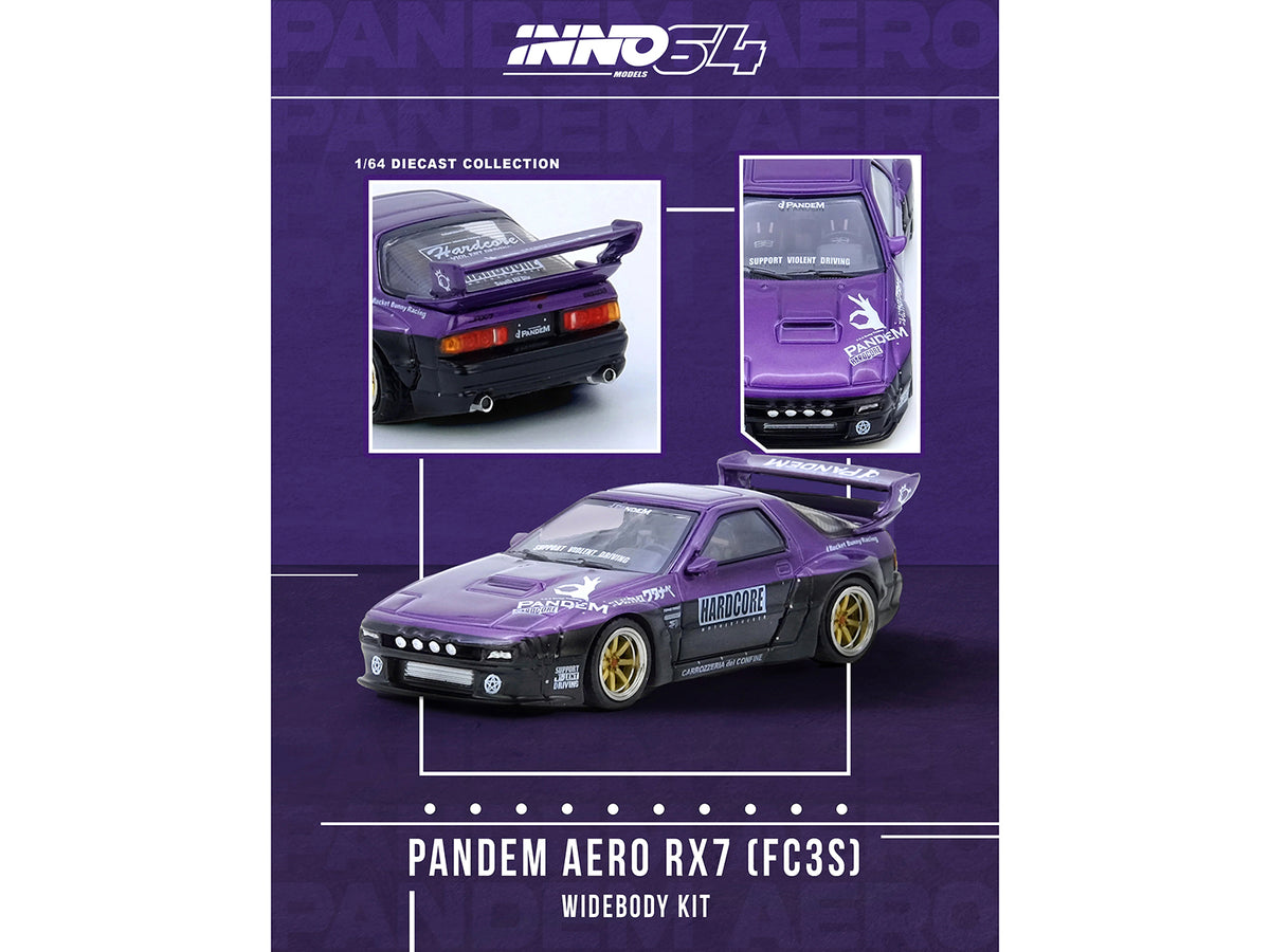 Mazda RX7 (FC3S) "Pandem Rocket Bunny" Kit Purple Metallic and Black 1/64 Diecast Model Car