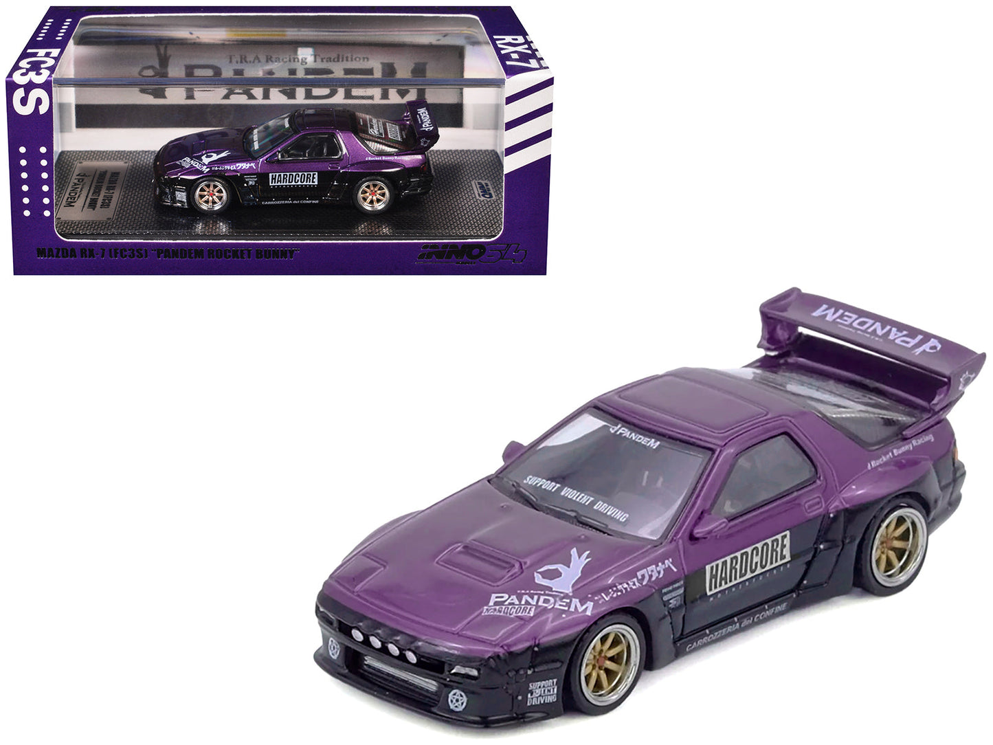 Mazda RX7 (FC3S) "Pandem Rocket Bunny" Kit Purple Metallic and Black 1/64 Diecast Model Car