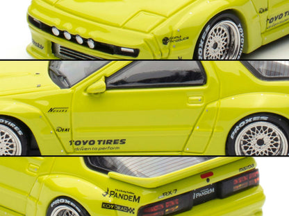 Mazda RX-7 (FC3S) "Pandem Aero" RHD (Right Hand Drive) Lime Green "The Model Car Show Malaysia 2025 Event Edition" 1/64 Diecast Model Car