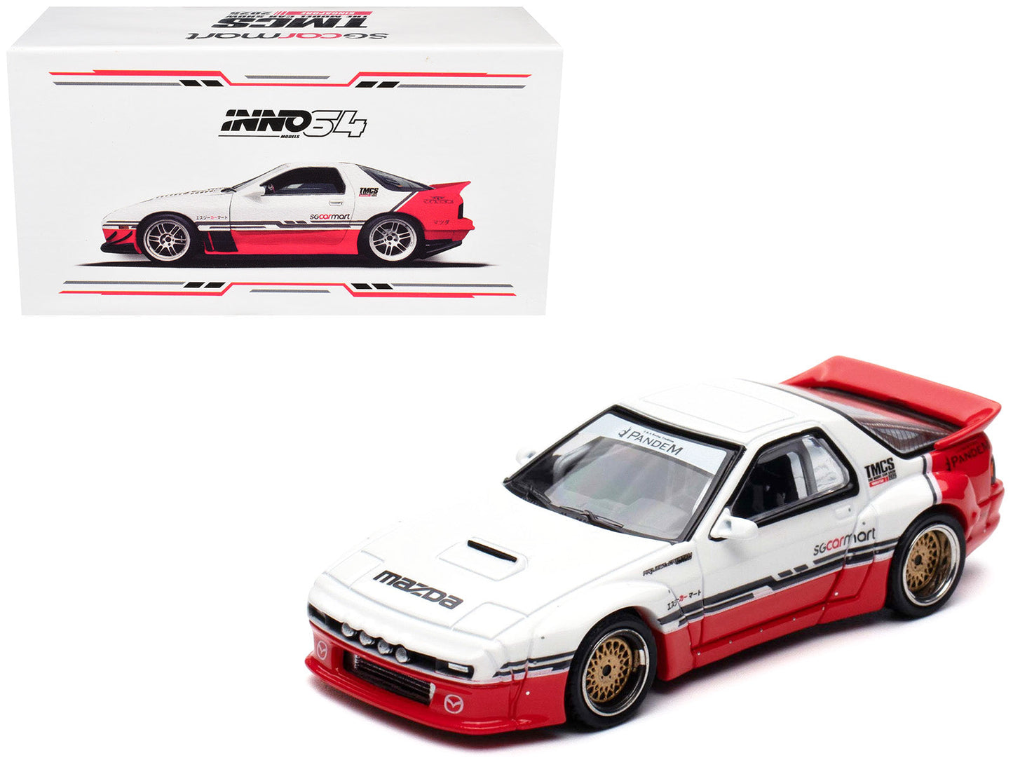 Mazda RX-7 (FC3S) "Pandem Rocket Bunny" White and Red with Black Stripes "The Model Car Show Singapore 2025 Event Edition" 1/64 Diecast Model Car