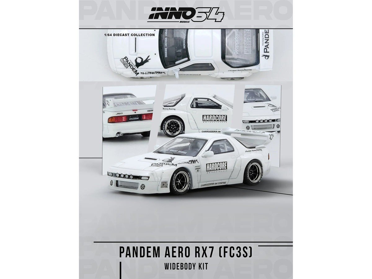 Mazda RX7 (FC3S) "Pandem Aero" Widebody Kit White with Graphics 1/64 Diecast Model Car