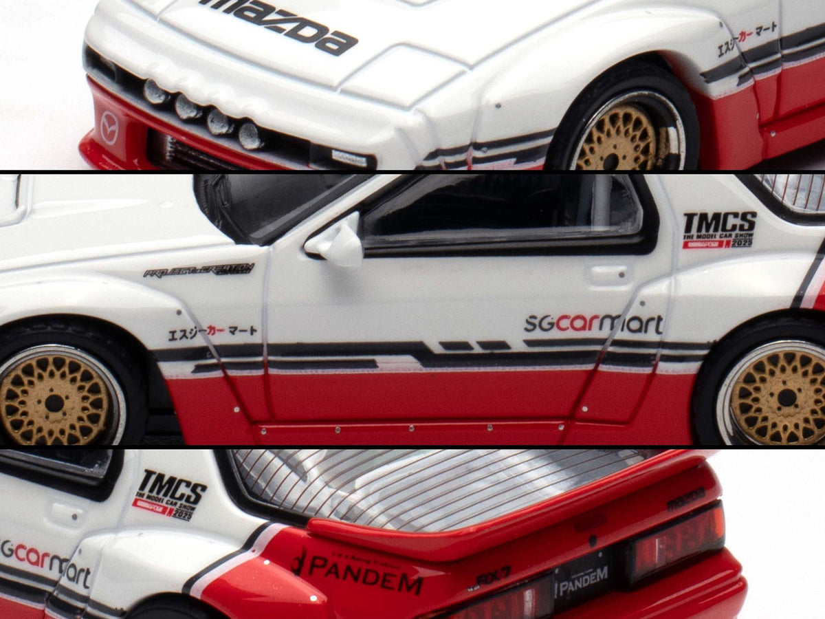 Mazda RX-7 (FC3S) "Pandem Rocket Bunny" White and Red with Black Stripes "The Model Car Show Singapore 2025 Event Edition" 1/64 Diecast Model Car
