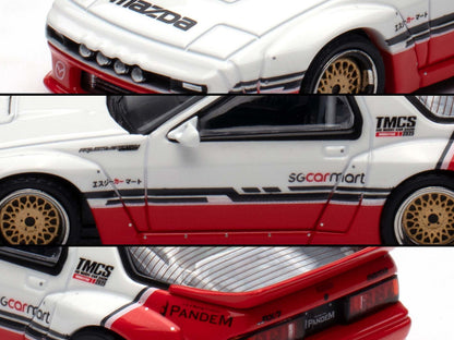 Mazda RX-7 (FC3S) "Pandem Rocket Bunny" White and Red with Black Stripes "The Model Car Show Singapore 2025 Event Edition" 1/64 Diecast Model Car