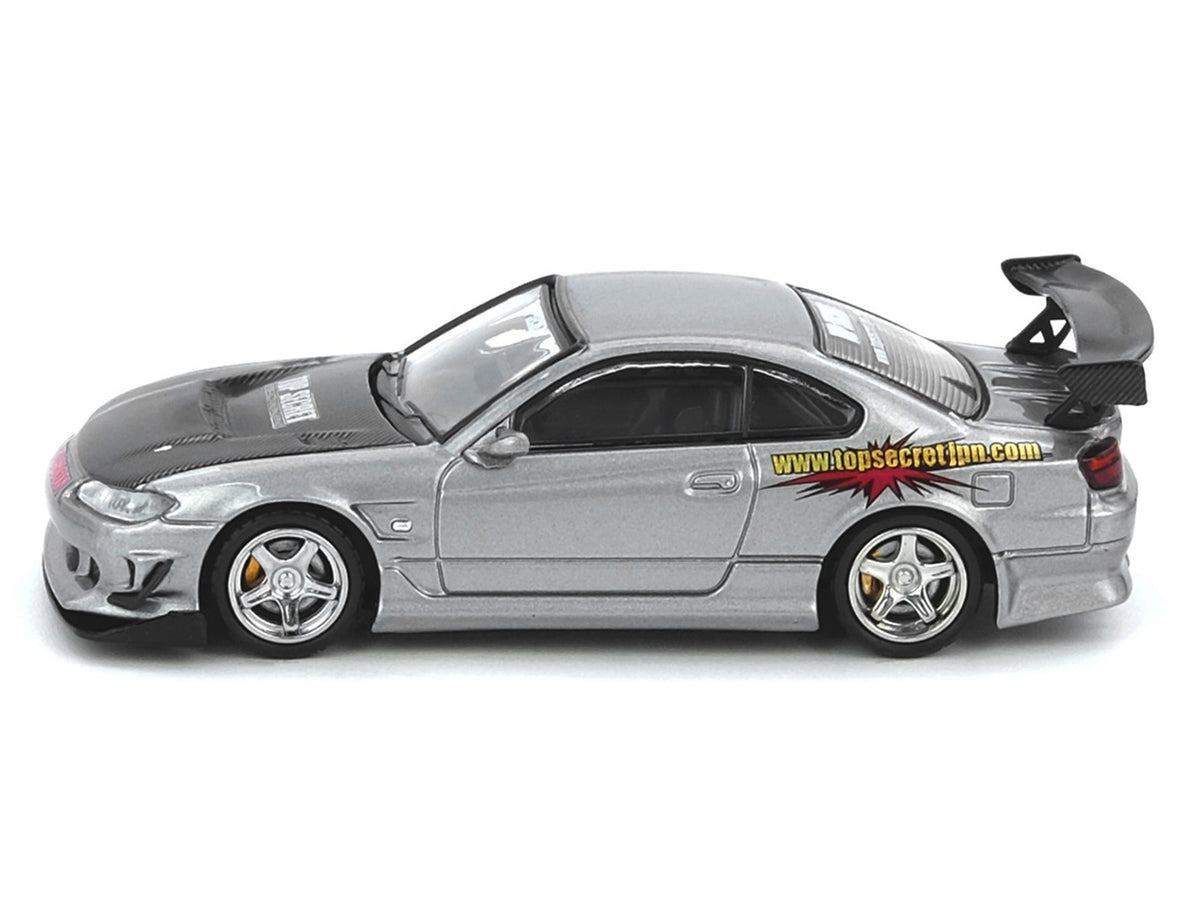Nissan "Top Secret" Silvia (S15) RHD (Right Hand Drive) Silver Metallic with Carbon Hood 1/64 Diecast Model Car