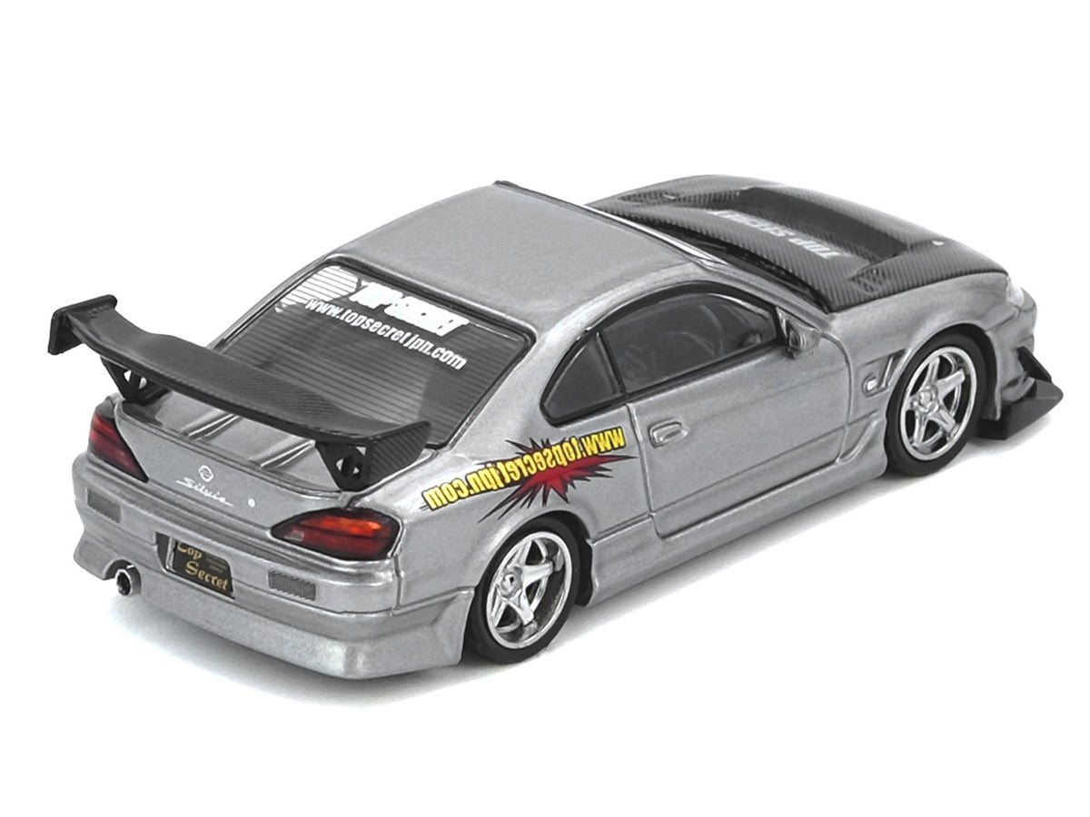 Nissan "Top Secret" Silvia (S15) RHD (Right Hand Drive) Silver Metallic with Carbon Hood 1/64 Diecast Model Car
