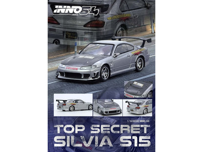 Nissan "Top Secret" Silvia (S15) RHD (Right Hand Drive) Silver Metallic with Carbon Hood 1/64 Diecast Model Car
