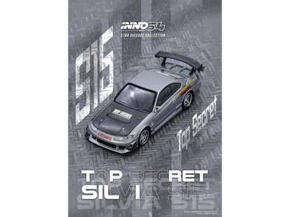 Nissan "Top Secret" Silvia (S15) RHD (Right Hand Drive) Silver Metallic with Carbon Hood 1/64 Diecast Model Car