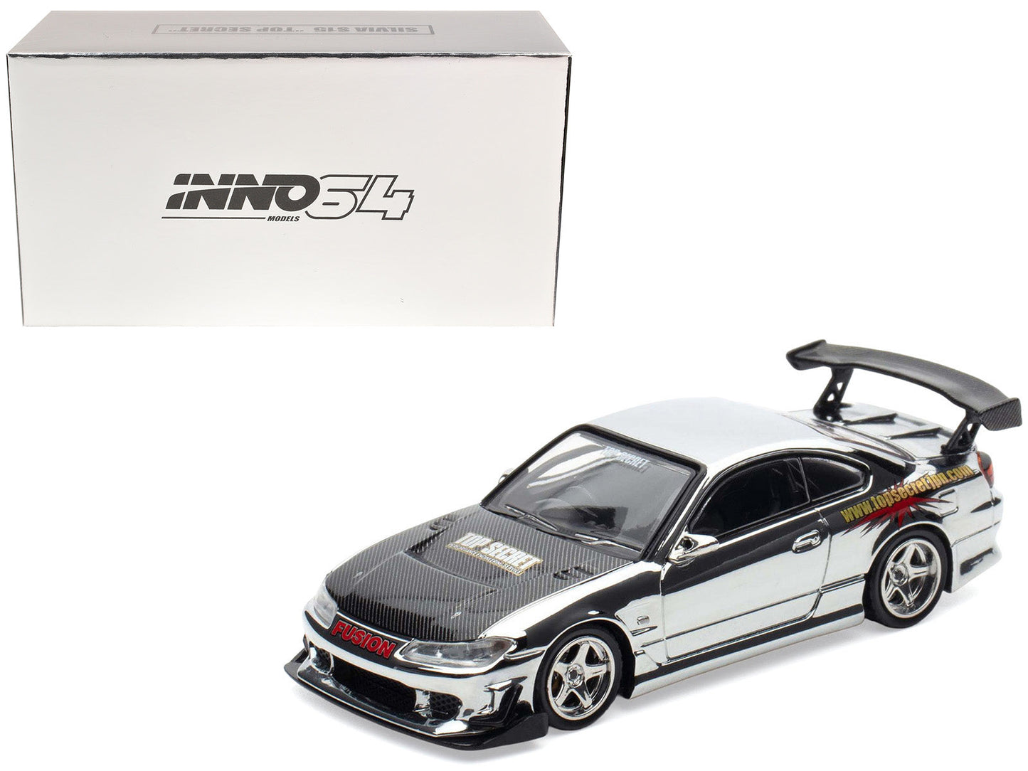 Nissan "Top Secret" Silvia (S15) RHD (Right Hand Drive) Chrome with Carbon Hood "Tokyo Auto Salon Kuala Lumpur 2025 Event Edition" 1/64 Diecast Model Car