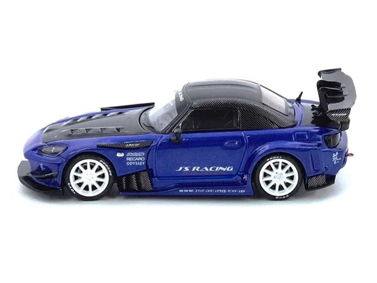 Honda S2000 RHD (Right Hand Drive) "J's Racing" Blue Metallic with Carbon Hood and Top 1/64 Diecast Model Car