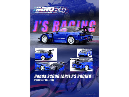 Honda S2000 RHD (Right Hand Drive) "J's Racing" Blue Metallic with Carbon Hood and Top 1/64 Diecast Model Car