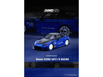 Honda S2000 RHD (Right Hand Drive) "J's Racing" Blue Metallic with Carbon Hood and Top 1/64 Diecast Model Car
