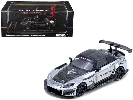 Honda S2000 RHD (Right Hand Drive) "J's Racing" Chrome Silver with Carbon Hood and Top with Graphics "Tokyo Auto Salon Hong Kong 2025 Event Edition" 1/64 Diecast Model Car