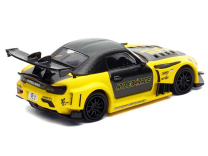 Honda S2000 RHD (Right Hand Drive) "J's Racing" Yellow with Carbon Hood and Top with Graphics "Tokyo Auto Salon Kuala Lumpur 2025 Event Edition" 1/64 Diecast Model Car