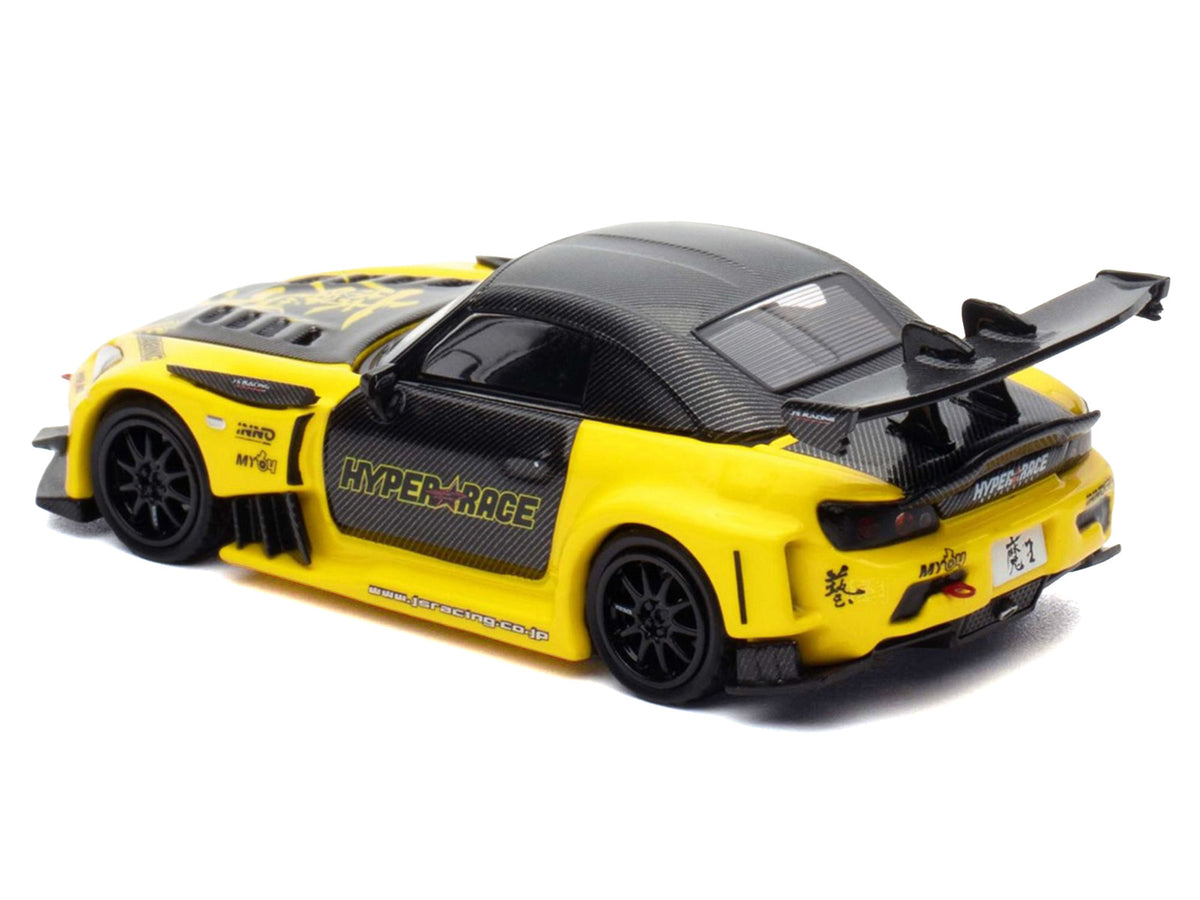 Honda S2000 RHD (Right Hand Drive) "J's Racing" Yellow with Carbon Hood and Top with Graphics "Tokyo Auto Salon Kuala Lumpur 2025 Event Edition" 1/64 Diecast Model Car