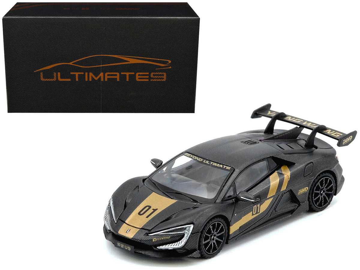 Yangwang U9 #01 Carbon Fiber with Gold Stripes "APA XPO 2025 Event Edition" 1/64 Diecast Model Car