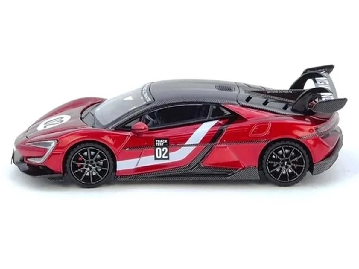 2025 Yangwang U9 Xtreme Test Car #02 Red Metallic with White Stripes and Carbon Top "World Fastest EV Supercar" 1/64 Diecast Model Car